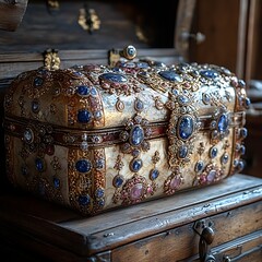 Royal treasure chest covered in glittering jewels High Resolution Picture
