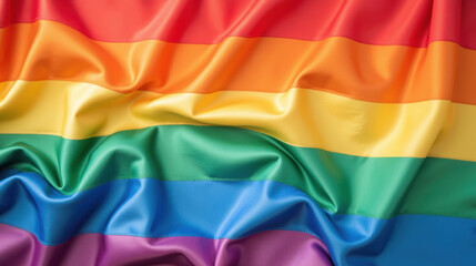 Fototapeta premium Vibrant rainbow flag with smooth flowing fabric showcasing bright colors of red orange yellow green blue and purple symbolizing diversity