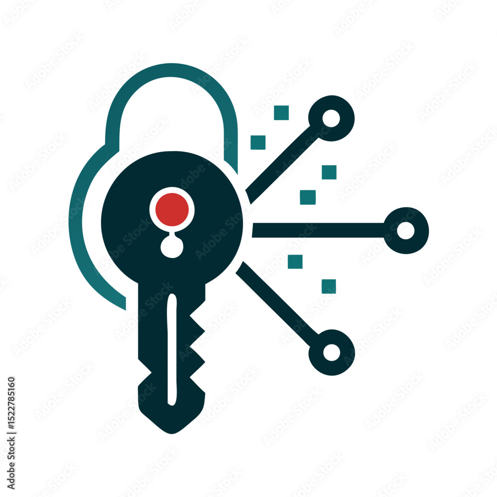 Poster digital key with lock and data connections representing security
