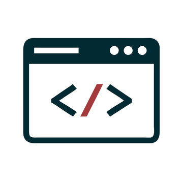 Code editor window with HTML tags in modern flat design  