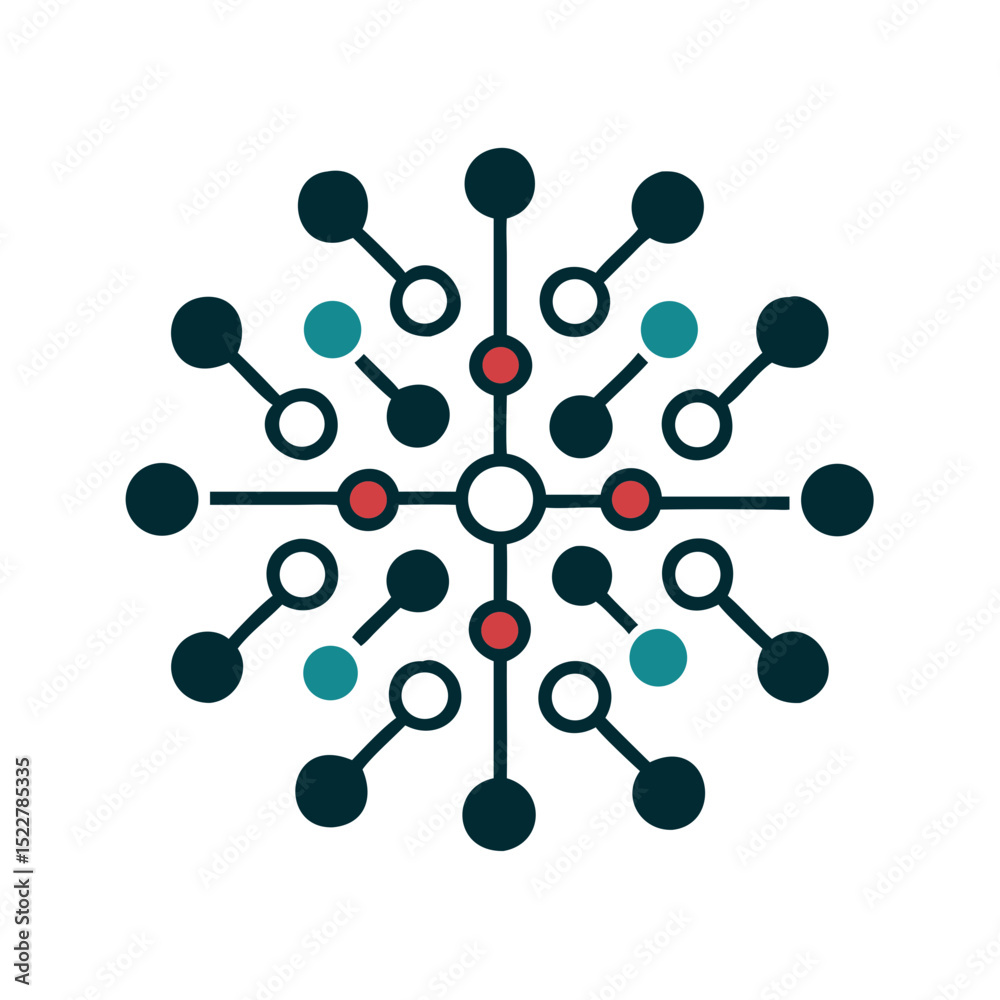 Poster abstract network diagram with interconnected nodes in various colors
