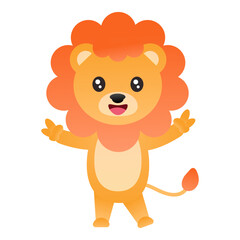 Cute cartoon baby lion standing happily with open arms. Expressive animal character illustration, great for children's designs.