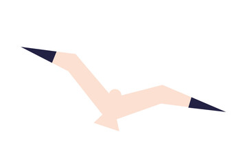 Minimalist illustration of a gull, seagull, abstract flying bird with geometric wings and dark tips. Modern flat design, ideal for summer, coastal, or travel-themed projects. High-res isolated PNG 