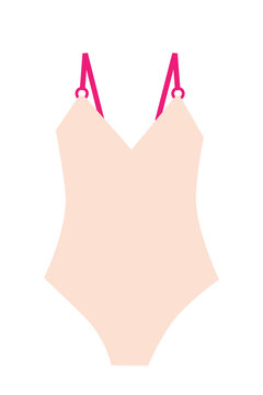 Pink nude beige one-piece swimsuit bodysuit with adjustable straps isolated on white background. Women's summer fashion swimwear lingerie apparel clothing vector illustration. High-res isolated PNG 