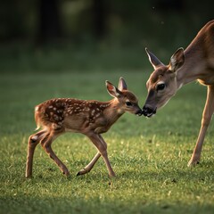 Fototapeta premium Mother's Love: Deer and Fawn