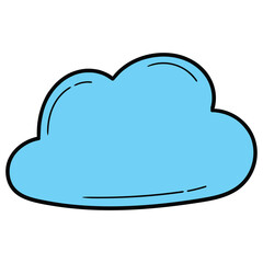 Hand drawn cartoon blue cloud on white background.