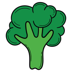 Hand drawn cartoon broccoli on white background.