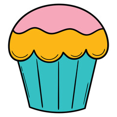 Hand drawn cartoon cupcake on white background.