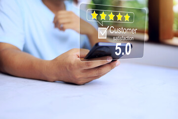 customer satisfaction concept with user give evaluate result for 5 star rating to business service experience online questionnaire survey
