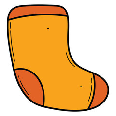 Hand drawn cartoon orange warm sock on white background.