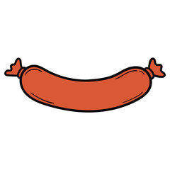 Hand drawn cartoon sausage on white background.