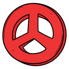 Hand drawn cartoon red peace symbol on white background.