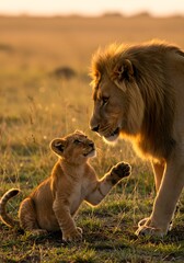 Majestic Lion and His Offspring