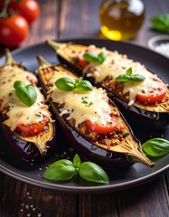 Baked eggplant with tomatoes, garlic and paprika,