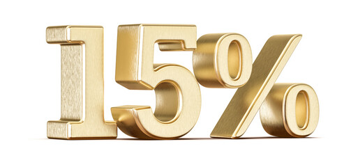 15 Percent Off Sale Sign Golden 3D Number Discount