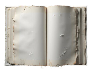 Old open book with blank aged pages showing wear and tear, evoking nostalgic feeling