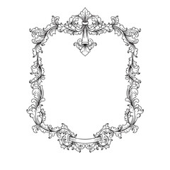 Vintage baroque black botanical ornamental hand drawn frame illustration