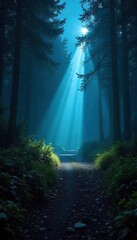 Fototapeta premium A powerful flashlight beam cuts through the darkness, illuminating a mysterious path ahead Perfect for concepts of adventure, exploration, and mystery , bright light, powerful beam, enigma