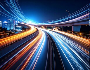 City highway at night with light trails