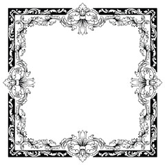 Vintage baroque black botanical ornamental hand drawn frame illustration