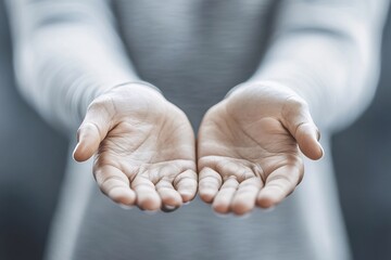 Outstretched Palms of a Woman Asking for Help Showing Human Compassion Gesture