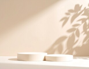 Minimalist podium display with plant shadow