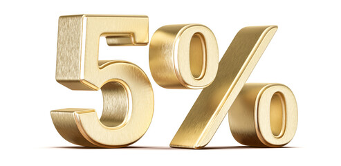 5 Percent Off Sale Sign Golden 3D Number Discount