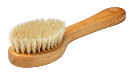 Dry massage bamboo body brush featuring soft natural bristles, resting gracefully on a transparent background, enhancing wellness and elevating skincare routines with eco friendly elegance