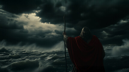 Dramatic Scene of Moses Parting the Stormy Red Sea