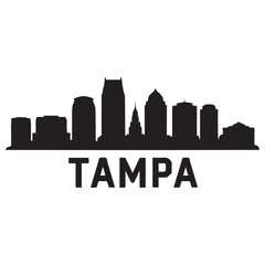 Fototapeta premium Vector Tampa skyline. Travel Tampa famous landmarks. Business and tourism concept for presentation, banner, web site. Vector black silhouette. with white background