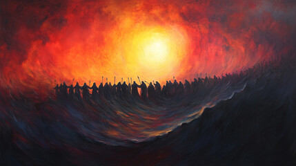 Abstract Depiction of a Biblical Scene with Vibrant Fiery Colors