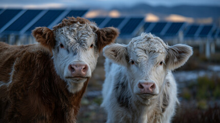 Fototapeta premium Idyllic farm scene where livestock and solar energy coexist