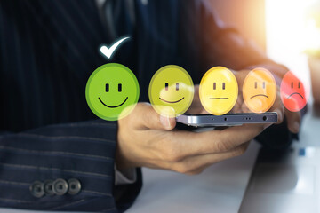 Users rate their service experience on the online application for a customer satisfaction survey...