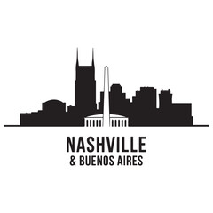 Naklejka premium Vector Nashville skyline. Travel Buenos Aires famous landmarks. Business and tourism concept for presentation, banner, web site. Vector black silhouette. with white background