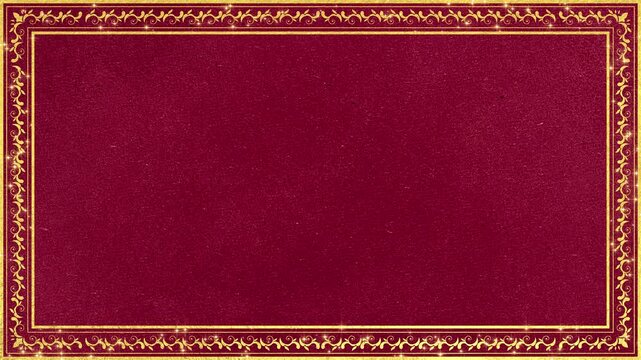 abstract golden floral border frame on red paper texture with glitter stars animation, oriental decorative frame,ornamental luxury social media motion background
