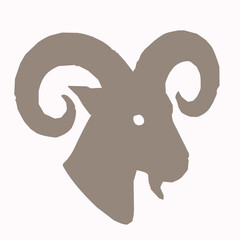 Wild Goat Head Silhouette on White Background