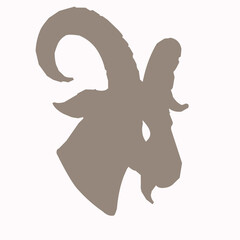 Wild Goat Head Silhouette on White Background
