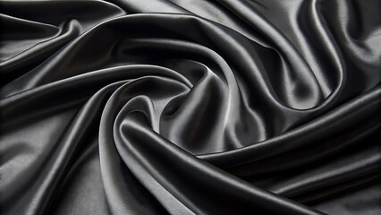 Fototapeta premium Close-up of smooth black silk fabric with elegant folds and luxurious texture