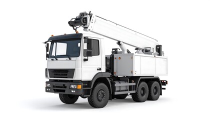 White Aerial Lift Truck on White.