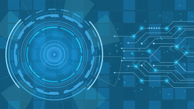 High tech digital background with glowing circuit lines and circular blue interface ideal for web banners posters presentations and modern design projects