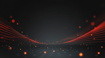 Abstract futuristic background with glowing red lines, dynamic light particles, and dark gradient backdrop. design conveys sense of technology, innovation, and energy