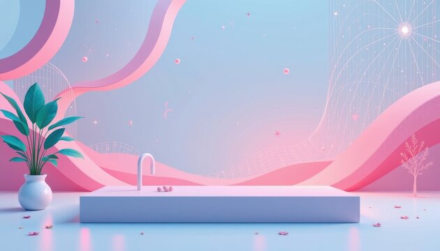 illustration of vr product demo, minimalist background, soft pastel palette, clean lines, dynamic composition, airy spacing.