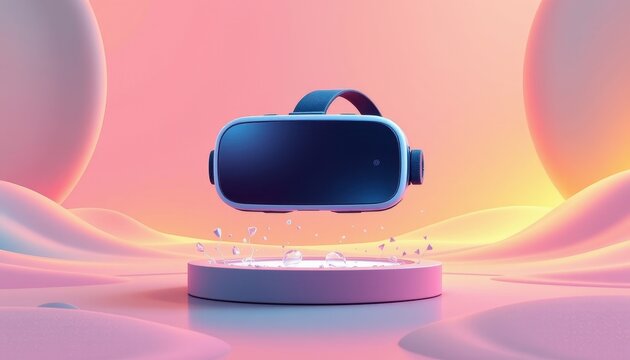 illustration of vr product demo, minimalist background, soft pastel palette, clean lines, dynamic composition, airy spacing.