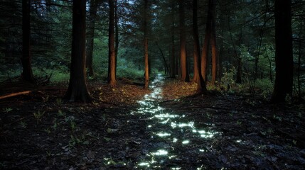 Obraz premium Forest stream at night