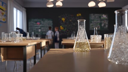 Students collaborate in a vibrant science classroom, engaging with various lab equipment Generative AI