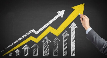 3D business graph with a red arrow illustrating financial market growth and success