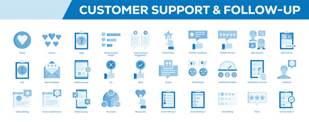 Customer Support & Follow-Up Icon Set – Flat Blue Tone Symbols