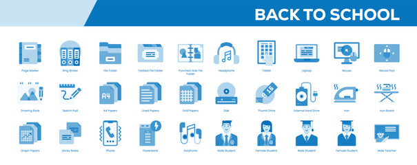 Back To School Icon Set – Flat Blue Tone Symbols