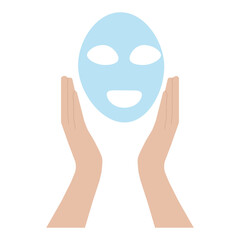 Beauty industry Face and skin care vector illustration sheet mask application, on white background for beauty salons, spa centers, magazines, bloggers, brands, online stores and apps