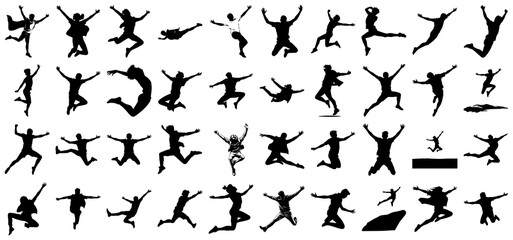 Naklejka premium Silhouette Jumping People: A Collection of Lively Figures